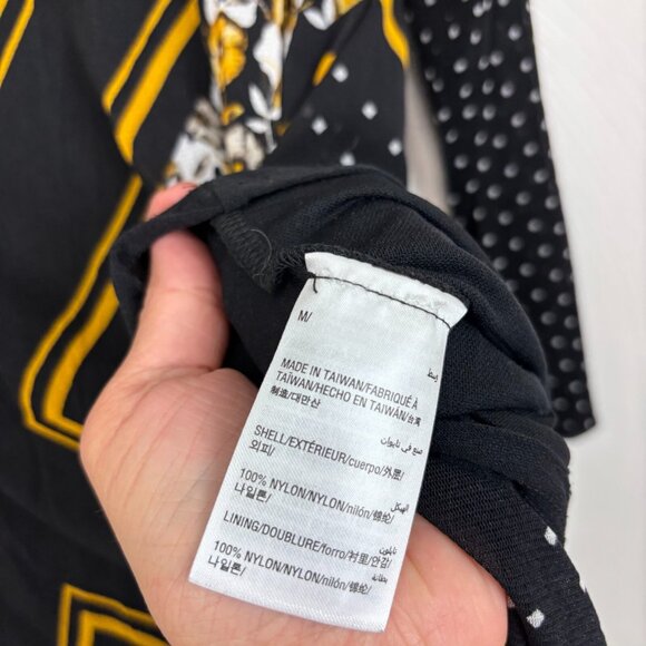 Alfani Sheer Mini Dress Career Black Gold Floral Lightweight Pullover Womens M - Picture 6 of 7